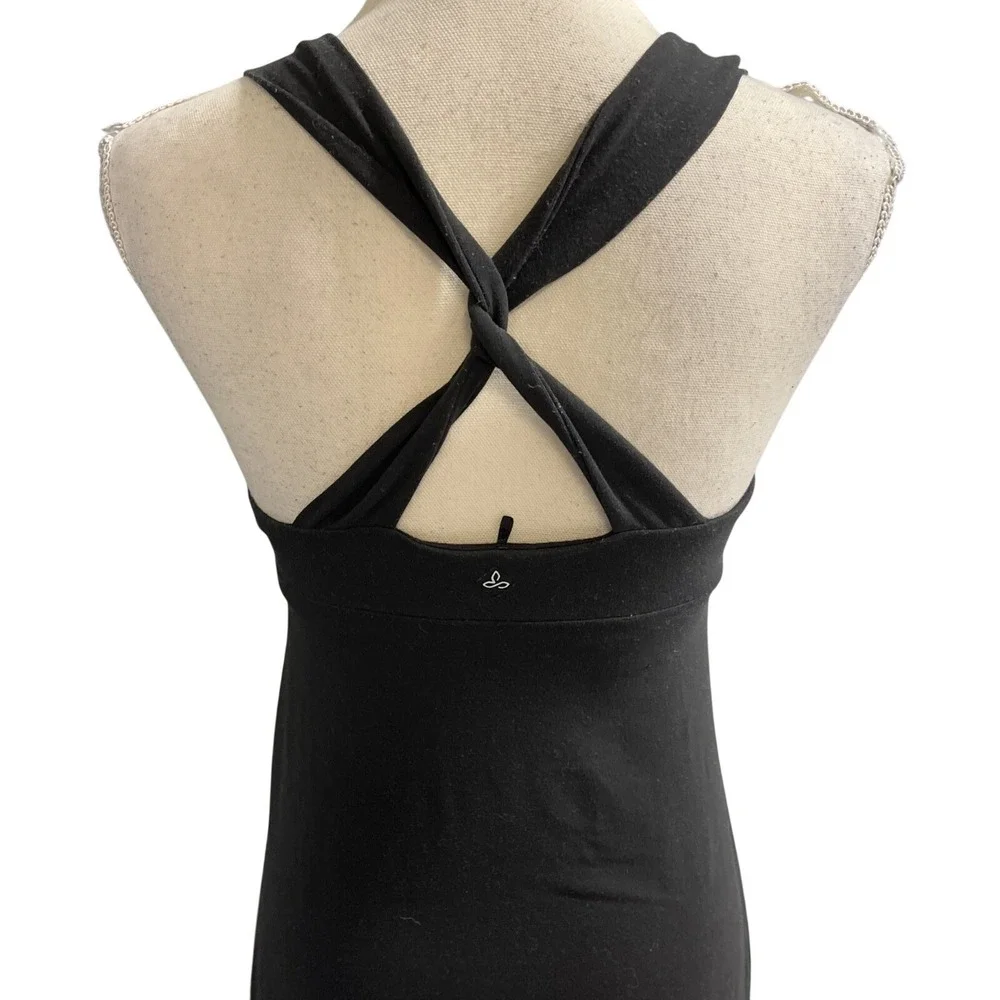Prana‎ Mario Dress Black Athletic Knot Front Size S Built In Bra Comfort Travel